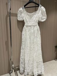 Party Dresses Spring/summer White Lace Dress With Square Neck Puffy Sleeves