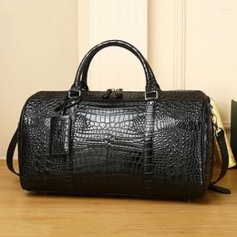 Duffel Bags Real Cowhide Leather Crocodile Pattern Men's Luggage Bag Large Capacity Travel Handheld Shoulder