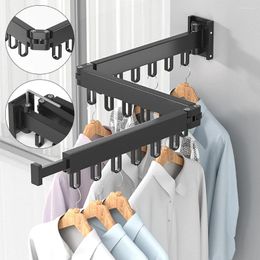 Hangers With Hook Rings DIY Clothes Hanger Retractable Folding Cloth Drying Rack Indoor And Outdoor Aluminum Wall Mount Space Saving