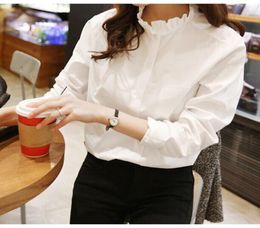 100 Cotton Women White Shirt Ruffled Collar Plus Size Women Work Blouse Lady Clothing Fashion Casual Tops33174844767009