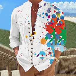 Men's Casual Shirts Man'S Cotton Vintage Clothes Flowers Shirt Korean Clothing Fashion Beach Long Sleeve Top