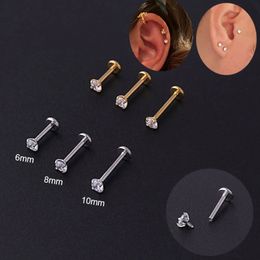 2PCS Stainless Steel Piercing Traguss Stud Crystal Labret Small Ear Helix Cartilage Earring for Women Body Jewelry 240511