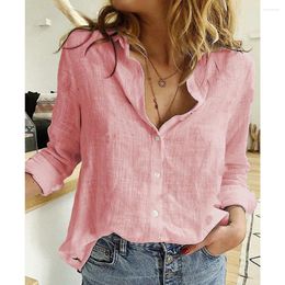 Women's Polos Blouses Shirts Summer Long Sleeve Loose Tops Tunic Blusas Women Elegant Cotton Linen Casual Solid Button Lapel