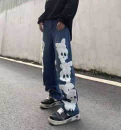 Style Skull Print Men Jeans Pants Oversize Spliced Ripped Baggy Casual Denim Trousers5199989