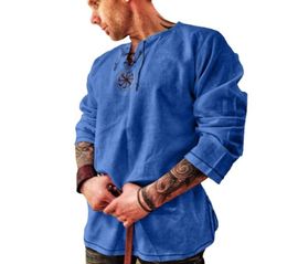 Men039s TShirts Mens Shirt Mediaeval Viking Pirate Linen Top Costume Renaissance Nordic Retro Tshirt Beard Cosplay Tee Laceup1762359