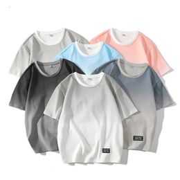 Men's T-Shirts Japanese summer mens trendy loose fitting clothing fashion brand dent short sleeved gradient half sleeved T-shirt Q240517