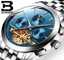 Genuine Luxury Switzerland Binger Brand Men Watch Male Selfwind Waterproof Steel Automatic Mechanical Glass Dial Tourbillon J19079413755