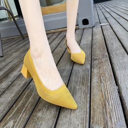 Dress Shoes 2024 Summer Comfort Banquet Party Stiletto Heels Sexy Single Flight Woven Mesh Breathable Women's