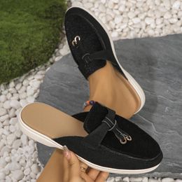 Casual Shoes Spring Autumn Flat Bottom Lock Tassel Fashion Women Loafers Single Metal Buckle Slipper Mules Comfortable Slip On