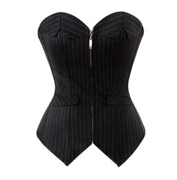 Black Striped Suit Style Shapewear Women Overbust Zipper Bustier Strapless Corselet Slim Body Shaper Plus Size S6XL Corset Tops1276115