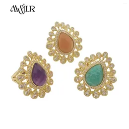 Cluster Rings MVR074 2024 Light Luxury Retro Style Gemstone And Zircon Ring Gold Plated Flower Shaped Various Colors Available