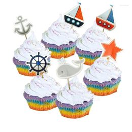 Party Supplies 24pcs Navigation Sailboat Anchor Cake Topper Ocean Theme Lifebuoy Rudder Decoration Birthday Cupcake Picks