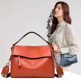 Shoulder Bags Women's Bag Hand-held Single Head Layer Leather Wide Strap Tote European And American Fashion