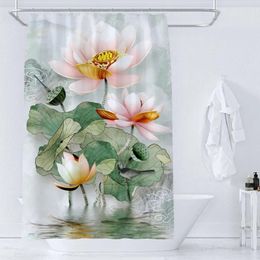 Shower Curtains Watercolour Flower Lotus Plant Waterproof Polyester Fabric Home Bathroom Decoration Accessories Bathtud Curtain