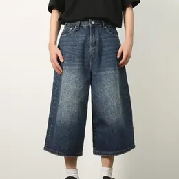 Men's Jeans Men Cropped Mid-rise Gradient Colour With Wide Leg Streetwear Style Summer Denim Pants For A Stylish