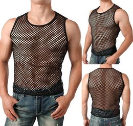 Mens Mesh Tops Sports Sheer Slim Fit Training See Through Tshirt Top Sexy Fish Net Muscle Tee Vest MXXL1994670