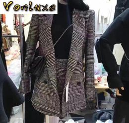 2021 Autumn Winter Runway Designer Tweed Formal Suits For Women Office Lady Plaid Blazer Jacket Top Mini Skirt 2 Piece Set17098003