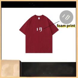 Men's trendy loose vintage washed short sleeved T-shirt with luxurious design letters foam relief printing, printed bottom half sleeved top shirts for red