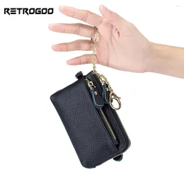 Wallets RETROGOO Wristlet Wallet For Women Coin Purse Genuine Leather Clutches Bag Ladies Money Keychain Holder Short