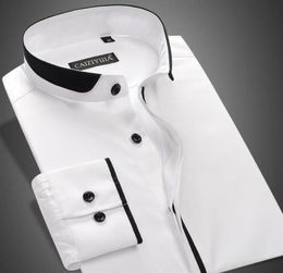 Whole2020 Fashion Mandarin Collar Men Dress Shirt Long Sleeve Solid Party White Black Male Casual Shirts Plus Size24421660733