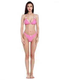 Women's Swimwear Women S 2 Piece Thong Bikini Suits Sleeveless Off Shoulder 3D Flower Bra And Tie Up Swimsuits