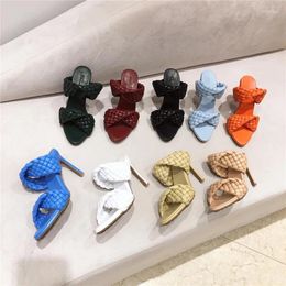 Slippers Ladies Braided High Heel Sandals Women's Party Slim Slides Female Cross Weave Mules Shoes Fashion Fish Mouth