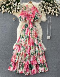 2022 Summer Fashion Casual Dresses New Elegant Temperament Vestidos Women039s Vneck Flared Sleeve Chiffon Printing Holiday Mid6059026