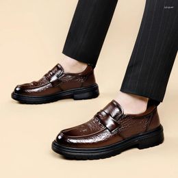 Casual Shoes Brand Loafers Spring Men Business Genuine Leather Fashion Thick Soled Crocodile Texture