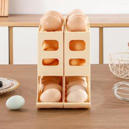 Kitchen Storage 4 Tiers Refrigerator Egg Box Large Capacity Rolling Eggs Container Space-Saving For