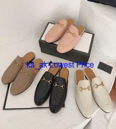 2022 Designer Princetown Slippers Genuine Leather Mules Women Loafers Metal Chain Comfortable Casual Shoe Lace Velvet Slipper Box1343936