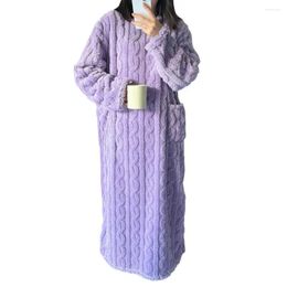 Women's Sleepwear Coral Velvet Nightgown Women Solid Color Cozy Fleece With Pockets Twisted Texture For Fall