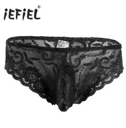 iEFiEL Brand Men Lingerie Lace Floral Bulge Pouch Low Rise Bikini Briefs Underwear Underpants for Men039s Gay Panties Size MXL4426200