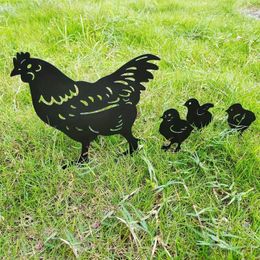 Garden Decorations 4pcs Hen Chick Family Metal Stakes Decor Lawns Animal Decoration Outdoor Yard Art