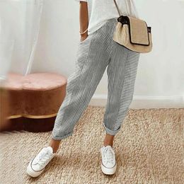 Women's Pants For Women Dressy Fashion Striped Patchwork Loose Casual High Waist Lace Up Pocket Trousers Ropa Para Mujer