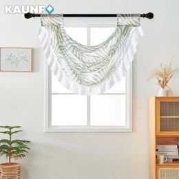 Curtain KAUNFO White Sheer Window Tulle Transparent Screen Short Wod Pocket Decor For Kitchen Bay Home 1PC