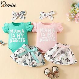 Clothing Sets Ceeniu 0-18M Baby Girl Summer Clothes Letter Romper Belted Butterfly Floral Skirt 3pcs Born Outfits Birth