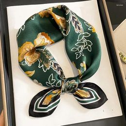 Scarves Real Silk Head Hair Scarf Women Designer Floral Print Neckerchief Lady Hijab Luxury Headwear Bandana 53cm