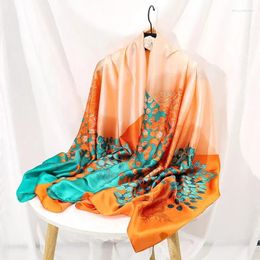 Scarves Ladies Printed Silk Shawl Brocade Satin Leaf Pattern Scarf Big Size Long Shawls Travel Sun Protection Cape 180 85cm