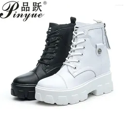 Boots Autumn High Platform 8CM Heels Women Thick Sole Shoes Black Winter Wedge Sneakers Waterproof Motorcycle Woman