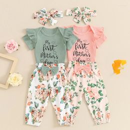 Clothing Sets FOCUSNORM 0-18M Infant Baby Girls Summer Clothes 3pcs Letter Ribbed Short Sleeve Romper With Floral Pants Headband