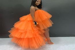 Puffy Tulle Hi Low Prom Gown Party Dresses Tiered Ball Cocktail Formal Dress Chic Orange Skirt Tutu Occasion Wear 2105275267563