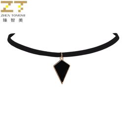 whole 2017 New Arrivals Fashion Bijoux Collares Collier geometric Lozenge Pendants Black Velvet Leather Chokers Necklaces For 2411059