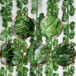 Decorative Flowers 1pc 2.1M Artificial Plant Green Leaf Garland Plastic Wall Hanging Window Home Decoration Wedding Party DIY Fake Wreath
