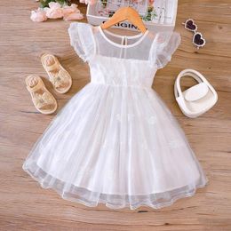 Girl Dresses 1-5Y Toddler Girls Sleeve Solid Tulle Dress Princess Elegant White Kids Party Birthday Costumes Years