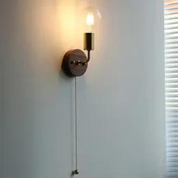 Wall Lamps Zipper Switch Solid Wood Walnut Japanese Minimalist Retro Living Room Bedroom Bedside Lights Mirror Headlights