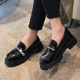 Casual Shoes Plus Size 34-40 Women Flat Round Toe Oxford Woman Genuine Leather Brogue Platform Loafers British Style