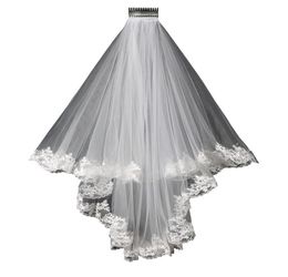 2019 New Lace wedding veil lace short design single wedding bride039s Veil long hair comb in stock1693915