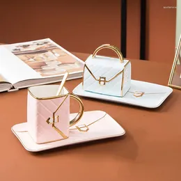 Mugs Handbag Style Mug Bag Shaped Dessert Ceramic Cup Gold Milk Juice Water Drinkware Desktop Decor Business Gift