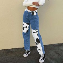 Patchwork High Waist Streetwear Pants Grunge Style Y2K 90s Denim Jeans Cow Patchwork Fashion Women Egirl Trendy Trousers W01045745322