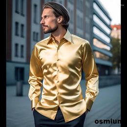 Men's Dress Shirts Autumn Winter Long-sleeved Shirt Mens Satin Nightclub Plus Size Men Gold Blue Orange Performance Clothing Xxl